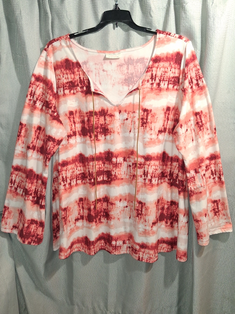 Bobbie Brooks Red & White Tie-Dye V-Neck Tunic with Drawstring